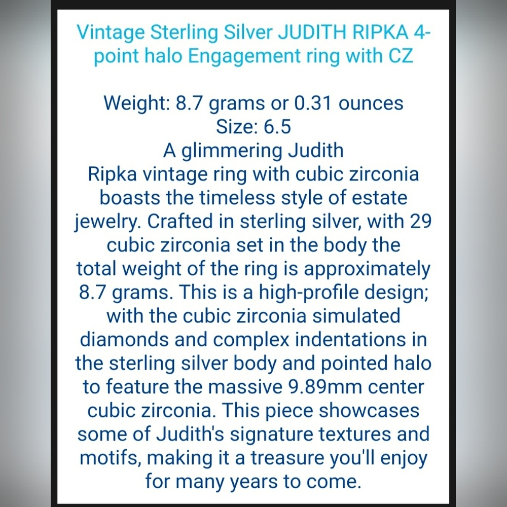 Vintage Judith Ripka Sterling Silver 4 point halo CZ engagement ring 8-8.5 - Picture 11 of 11